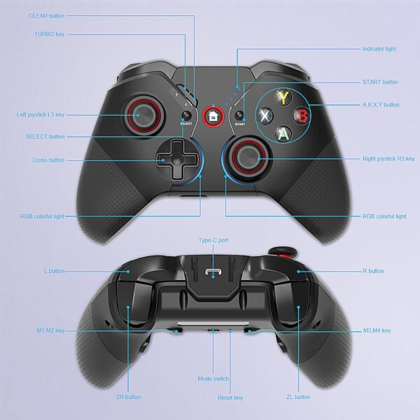 FireFox II Turbo Game Controller 2024 Upgraded Version, Wireless Game Controller Android IOS Switch PC PS3 PS4 Phone Holder Six Axis Vibration Turbo Fire Dual Triggers Macro Back Keys - Image 6