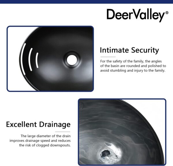 Deervalley Bathroom Sink, 16"x13" Oval Bathroom Vessel Sink above Counter Vanity Sink, Ceramic Wash Basin (Black, DV-1V0011) - Image 10