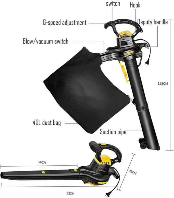 XNZJHPP Electric Powerful Leaf Blower,3800W Garden Vacuums&Shredder,6-Variable Speed Multifunction Leaf Blowers with 40L Leaf Collection Bag for Lawn - Image 7