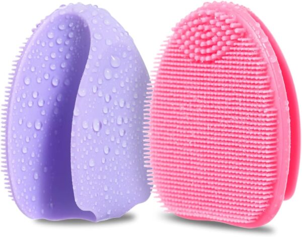 HieerBus Silicone Face Scrubber,Manual Exfoliating Brush,Handheld Facial Cleansing Brush for Women Men-Blackhead Removing Pore Cleansing Massaging for Sensitive, Delicate, Dry Skin (3rd-Pink+Purple) - Image 2