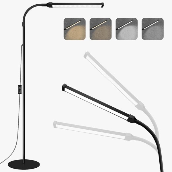 JCOTTON LED Floor Lamp for Office Bedroom, Adjustable Gooseneck Dimmable Standing Light, Reading Floor Lamp for Tattoo Sewing Craft, Lash Light for Eyelash Extensions - Image 2