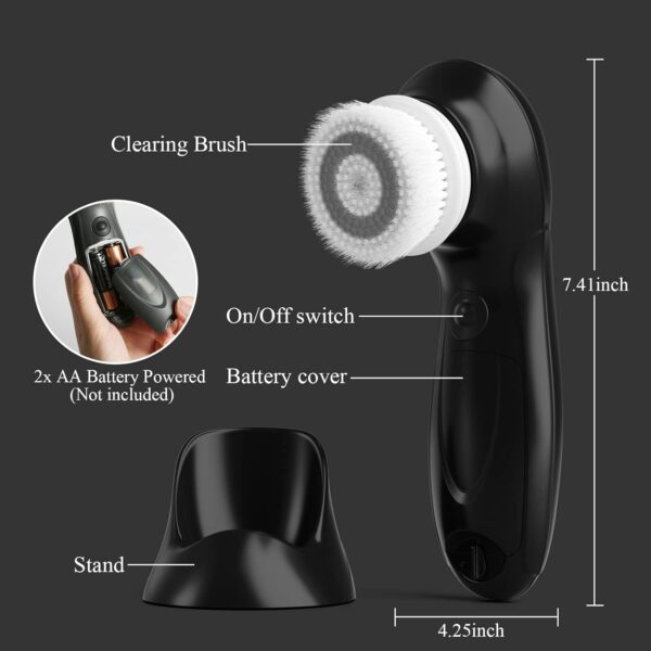 TOUCHBeauty Facial Cleansing Brush for Men, Face Cleansing Brush Electric with Stand, 3 Brush Heads, 2 Speeds, IPX5 Waterproof, Battery-Powered, Suitable for All Skin Types, AG-0759M - Image 10