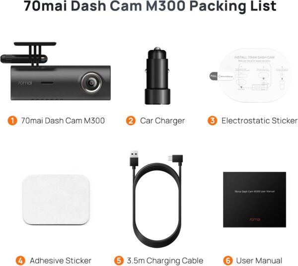70mai Dash Cam M300, 1296P QHD, Built-in WiFi Smart Dash Camera for Cars, 140° Wide Angle FOV, WDR, Night Vision, iOS/Android Mobile App - Image 9