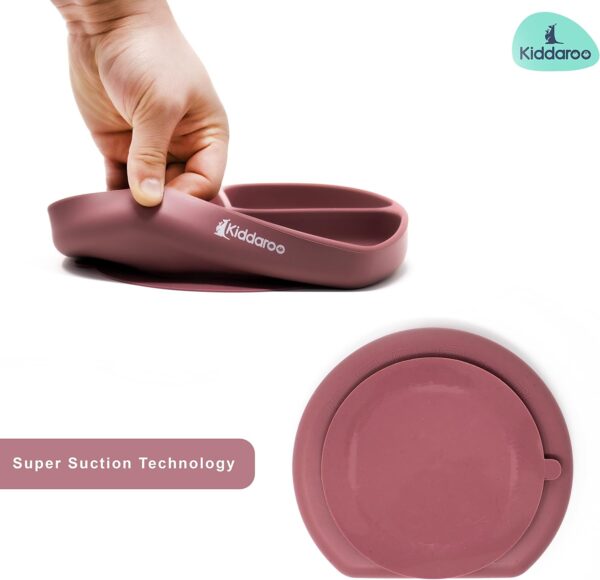 Kiddaroo Baby Weaning Set - Suction Bowl & Plate, Sippy Cup with Straw Lid, Spoon & Fork, Adjustable Bib - Food-Grade Silicone, Safe for Microwave, Oven, Freezer, Dishwasher - with BLW eBook - Pink - Image 3