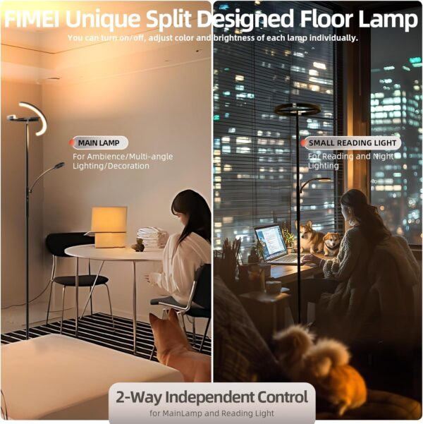 FIMEI Uplighter Floor Lamp, 22W Floor Lamp & 7W Reading Lamp, Stepless Dimming & 3000K-6000K Color Temperature, Remote & Touch Control, Modern Standing Light for Living Room, Bedroom, Office - Image 5