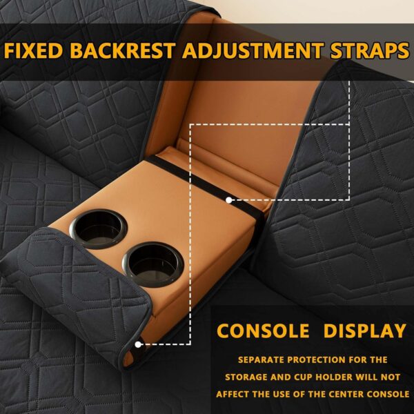 SYLC 4-Piece Waterproof Click Clack Sofa Bed Cover - 3 Seater, Quilted Convertible Folding Futon Cover with 2 Removable Armrests and 1 Cup Holder (Black, 1 Set) - Image 5