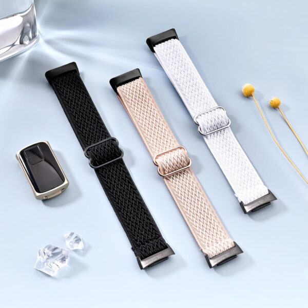 3 Pack Nylon Elastic Watch Bands Compatible with Fitbit Charge 5,Stretchy Adjustable Loop Fabric Sport Strap for Fitbit Charge 5 Fitness Tracker,Soft Breathable Wristband for Women Men. - Image 3