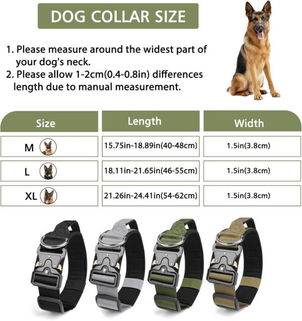 Ledeak Tactical Dog Collar, Padded Adjustable Polypropylene Soft Dog Collars, Heavy Duty Breathable Strong Training Dog Collar with Handle and Heavy Duty Metal Buckle (Army Green, M) - Image 4
