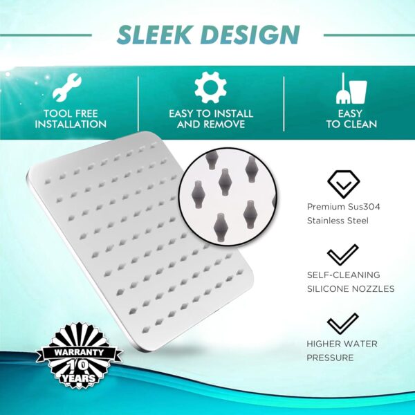 Square Rainfall Shower Head 7.7-Inch Overhead Fixed Rain Showerhead Full Body Coverage Stainless Steel Shower Head with Adjustable Swivel Ball Joint | G1/2" Universal Fitting | Polished Chrome - Image 7