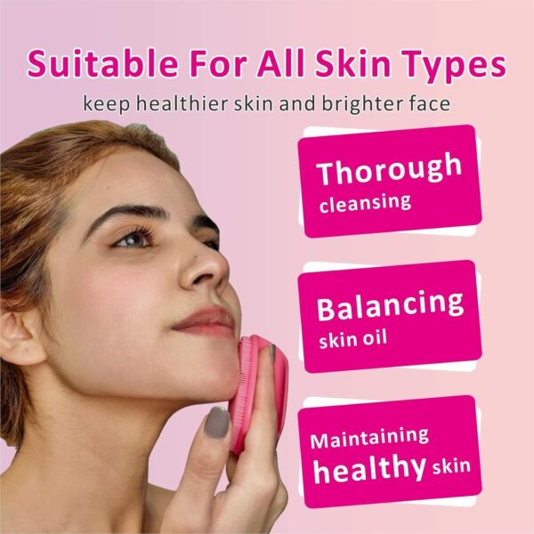 HieerBus Silicone Face Scrubber,Manual Exfoliating Brush,Handheld Facial Cleansing Brush for Women Men-Blackhead Removing Pore Cleansing Massaging for Sensitive, Delicate, Dry Skin (3rd-Pink+Purple) - Image 4