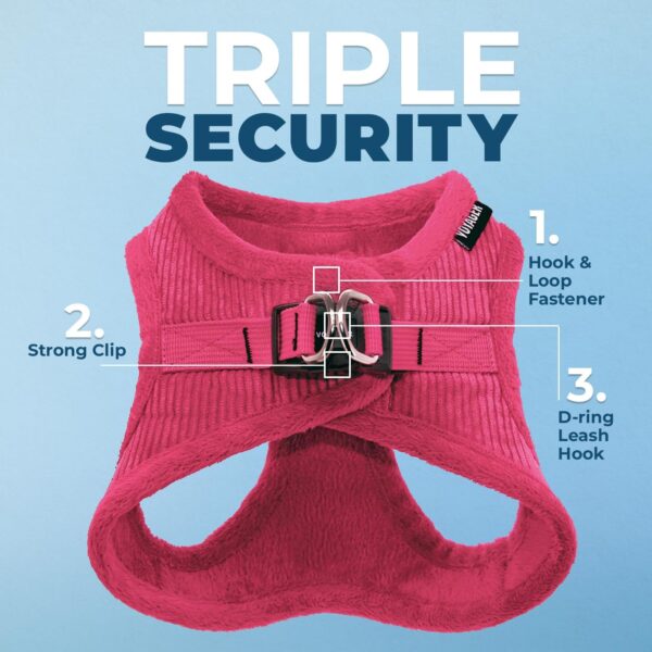 Voyager Step-In Plush Dog Harness by Best Pet Supplies - Step In Vest Harness for Small and Medium Dogs, Soft Plush, Fuchsia Corduroy, size M - Chest: 16 - 18" - Image 3