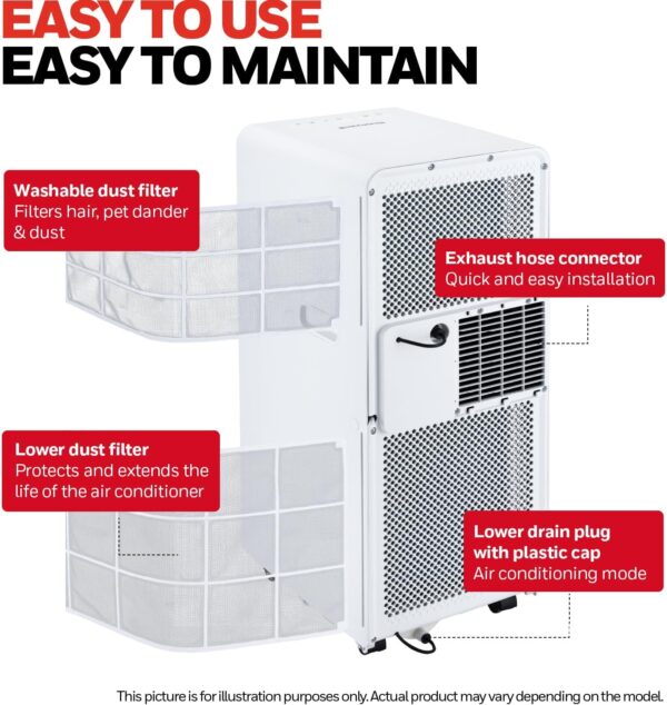 Honeywell 7000 BTU Air Conditioner & 14L/day Dehumidifier, 3 in 1 Portable Air conditioning Unit With Cooling, Dehumidification and Fan only mode - Image 8