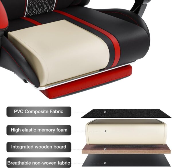 HOFFREE Led Gaming Chair with Speakers and Massage Big and Tall Video Game Chair for 400lbs with Footrest Reclining High Back Computer Chair Red Black - Image 8