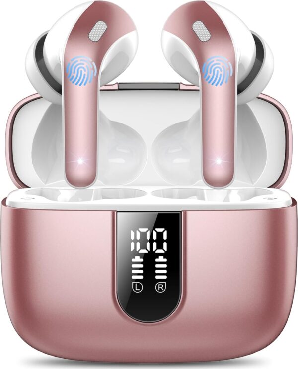 Ear Buds Wireless Earbuds, 50Hrs Playtime Bluetooth Earphones, Bluetooth Headphones 5.3, In Ear with 4 ENC Call Noise Cancelling Mics, Bass Boost 85%, Mini Earbuds IPX7 Waterproof, USB-C(Rose) - Image 2