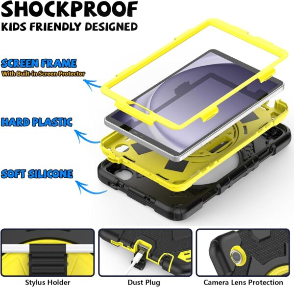 SEYMCY for Samsung Galaxy Tab A9 Case 8.7 inch 2023, Full Body Shockproof Cover with Screen Protector, Rotating Stand & Hand Strap, Carrying Strap for Samsung A9 Tablet, Yellow - Image 3