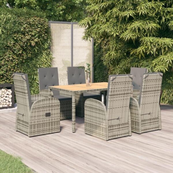 NQJIBUE Item-7 Piece Garden Dining Set Grey Poly Rattan&Solid Wood Acacia,Outdoor Outdoor Furniture Sets - Image 2