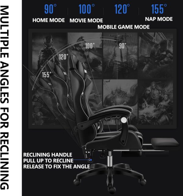 Ergonomic Office Gaming Chair with Bluetooth Speakers and Lumbar Support (Pink) - Image 5