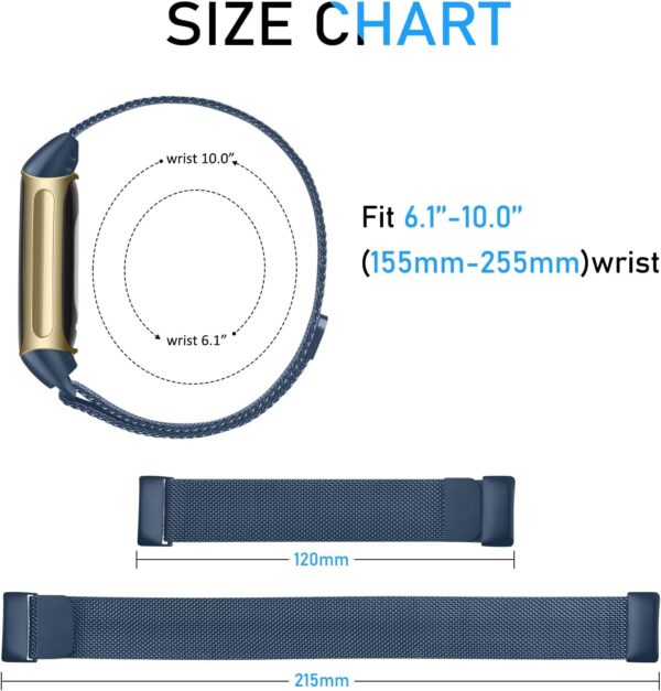 Metal Strap for Fitbit Charge 6/5 - Adjustable Stainless Steel Mesh Loop With Magnetic Clasp for Women and Men (Blue) - Image 6