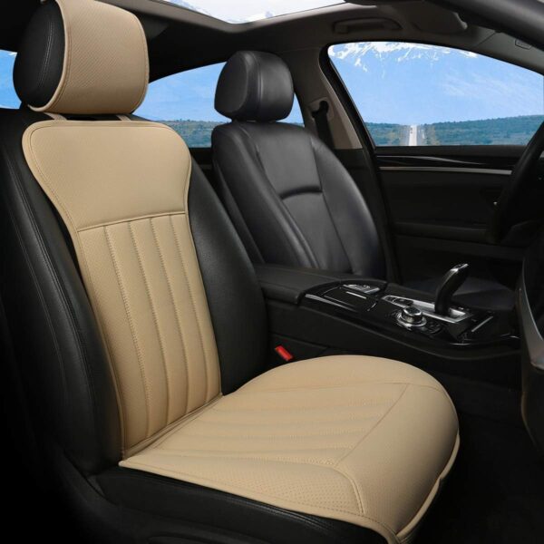 Black Panther Front Car Seat Cover,Four Season Universal Anti-Slip PU Leather Seat Cover with Backrest(1PC-Beige) - Image 2