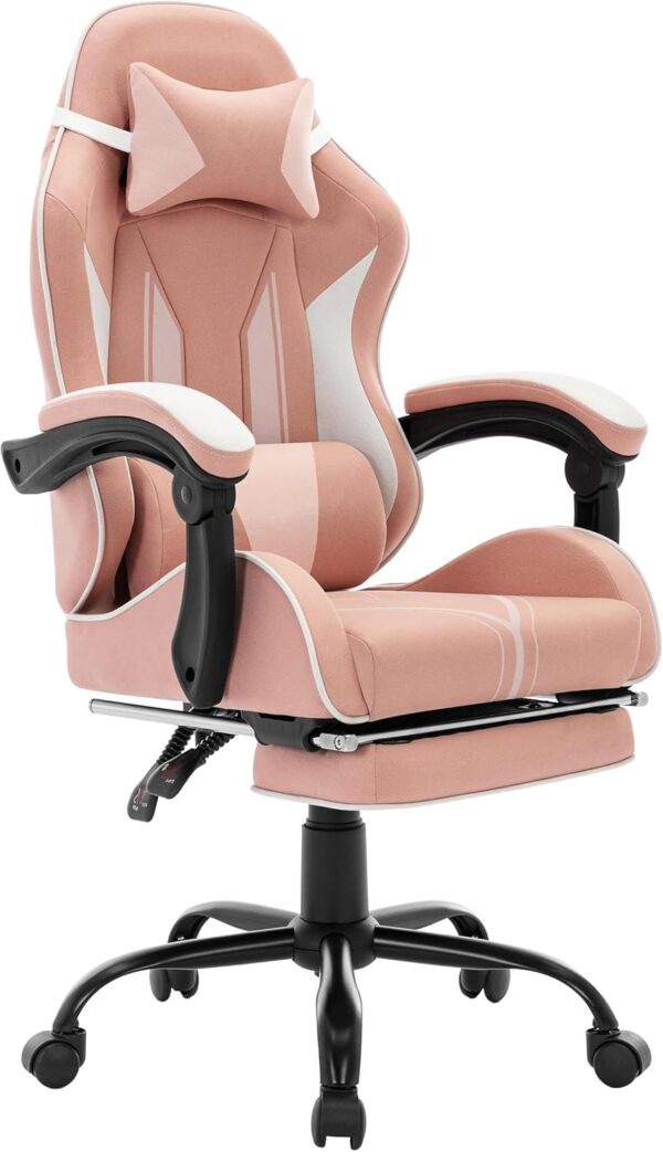 LXRADEO Ergonomic Gaming Chair with Footrest & Lumbar Support - Adjustable Racing Style Computer for Adults, Teens, Kids -Office Desk Chair with Swivel Base, Cute Gamer Design (Pink) - Image 2