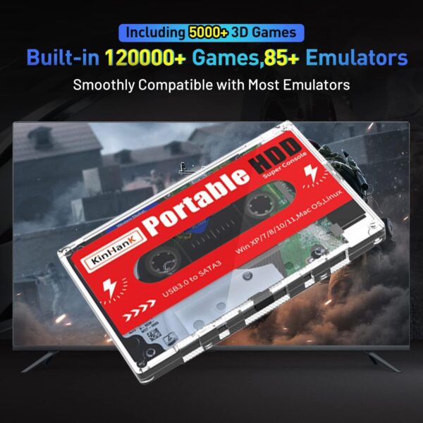 Kinhank 2TB External Hard Drive, Retro Game Console with 120000+ Games, Batocera 33 Emulator Console for Laptop/PC/Windows/Mac OS, Compatible with Most Emulators, USB 3.0 - Image 3