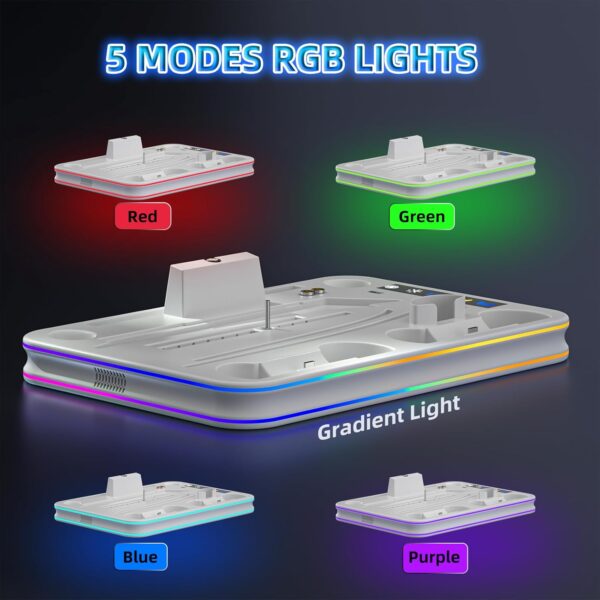 PS5 Slim Cooling Station with RGB LED Controller Charger, PS5 Accessories - White - Image 4