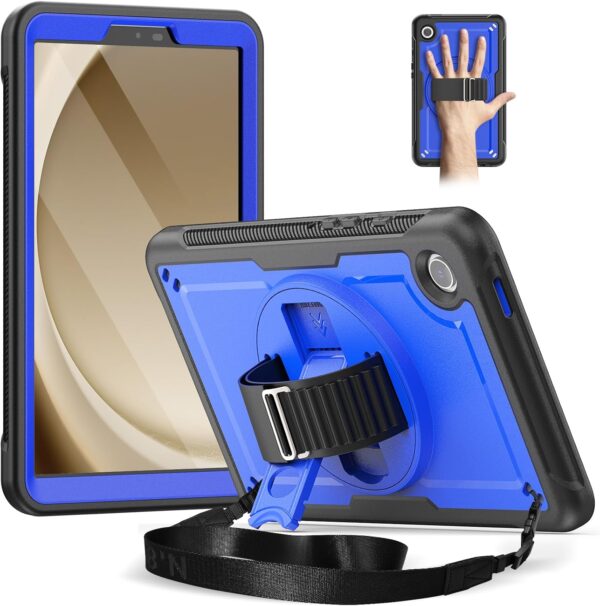 Timecity for Samsung Galaxy Tab A9 Case 8.7" 2023, Heavy Duty Shockproof Case with Screen Protector, Kickstand/360 Rotating Hand Strap, Pencil Holder, Dark Blue - Image 2