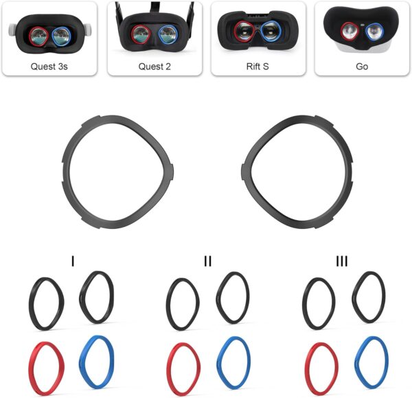 AMVR Glasses Spacer for Quest 3s/Quest 2/Quest 1/Rift S/Go, Lens Protector Accessories Myopia Glasses from Scratching VR Headset Lens (Black + Red&Blue)(NOT FOR Q3) - Image 7