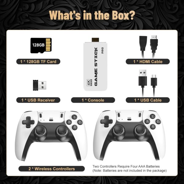 Tufertum Wireless Retro Game Console, 40,000+ Pre-installed Games, 23 Emulators, 4K HDMI, Wireless Controllers, White, TV Plug & Play, Retro Theme - Image 4