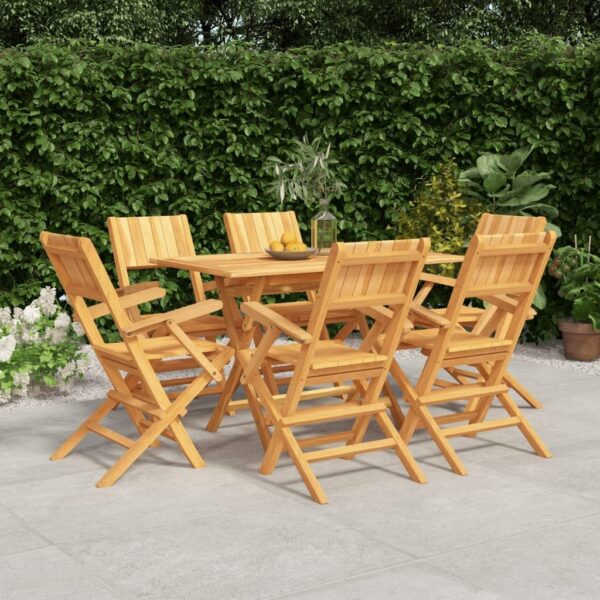 CFODOJ Outdoor Outdoor Furniture Sets-home-7 Piece Garden Dining Set Solid Wood Teak - Image 2