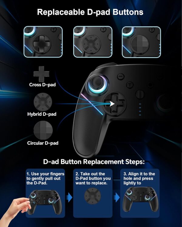 Wireless Switch Controller,Switch Pro Controllers for Nintendo Switch/Lite/OLED/PC,Bluetooth PC Gaming Controller with 9-Color RGB LEDs, 950mAh Battery, Programmable Buttons,Gyro Axis,Turbo, White - Image 7