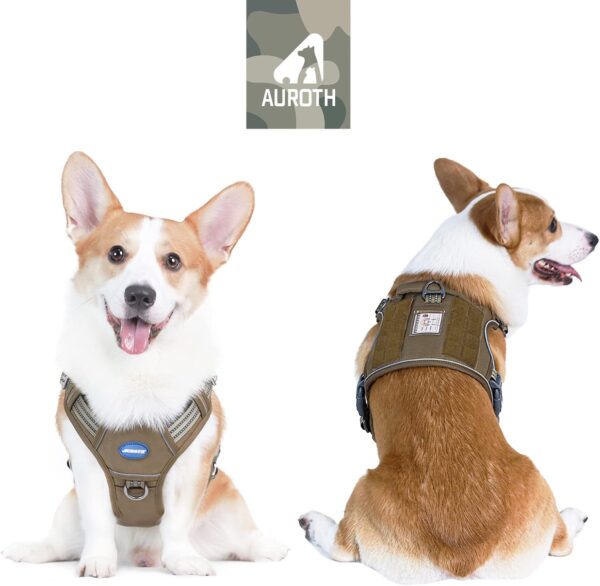Auroth Tactical Anti Pull Dog Harness Adjustable Breathable Pet Vest Harness for Small Medium Large Dog Reflective Dog Harness Military Materials Size M, Green Brown - Image 3