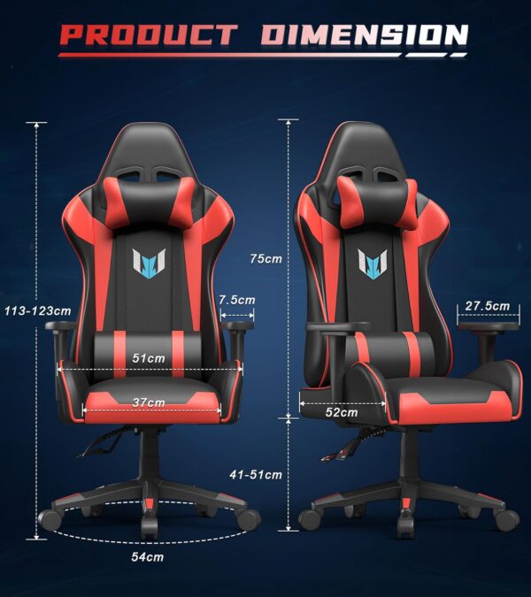 Racingreat Professional Gaming Chair, PU Leather Office Chair, Economic Gaming Chair, 2D Armrests, Gaming Chair with Lumbar Support and Headrest for Home Office Gamer, Black / Red - Image 4