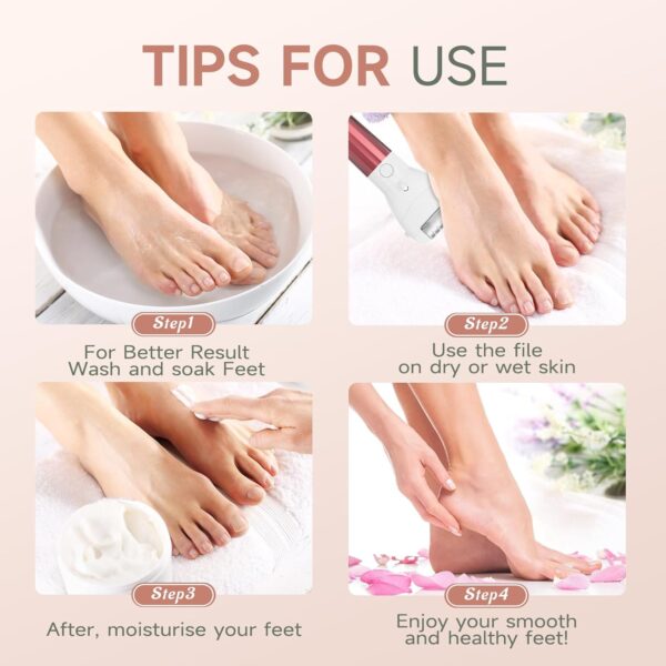 Electric Foot File Hard Skin Remover with 3 Roller Heads Rechargeable Pedicure Set Feet Callus Remover for Dry Dead Hard Skin - Image 6