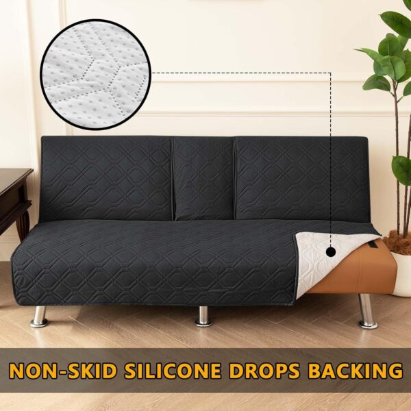 SYLC 4-Piece Waterproof Click Clack Sofa Bed Cover - 3 Seater, Quilted Convertible Folding Futon Cover with 2 Removable Armrests and 1 Cup Holder (Black, 1 Set) - Image 7