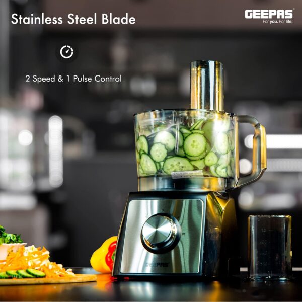 Geepas 1200W Compact Food Processor | Multifunctional Electric Food Mixer with Chopper Knead Dough Shredder Slicing Grating & Emulsifying disc, 2 Speed with Pulse Control | 1.5L, 2 Years Warranty - Image 3