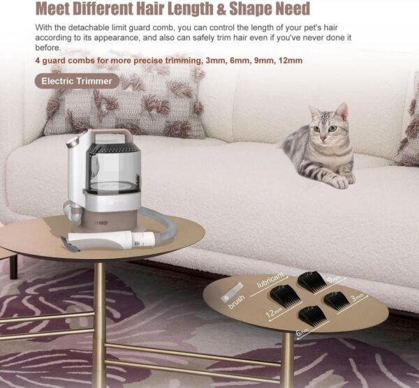Pet Hair Vacuum, Dog Shedding Brush with 7 Pet Grooming Tools, 12Kpa Low Noice Dog Grooming Vacuum Kit with 3.2L Capacity Dust Box, for Dogs Cats and Other Animals - Image 6