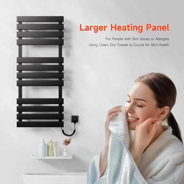 OihPaw Towel Rail Radiator,1300x550 mm WiFi Towel Warmer Rail for Bathroom,526W Wall Mounted electric towel rail with thermostat and LED Indicator,Black Right Electric Heated Towel Rail - Image 6