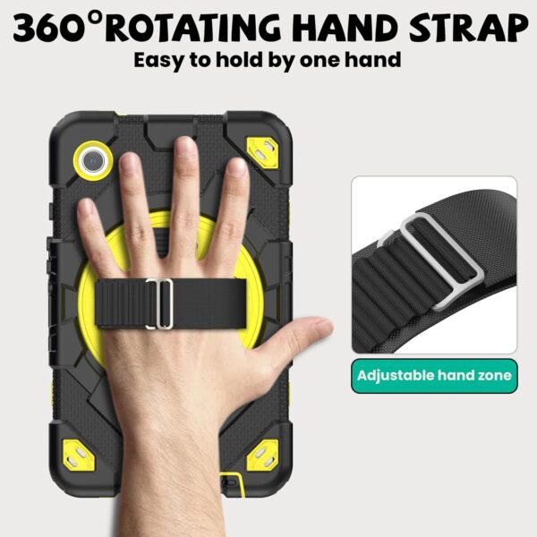 SEYMCY for Samsung Galaxy Tab A9 Case 8.7 inch 2023, Full Body Shockproof Cover with Screen Protector, Rotating Stand & Hand Strap, Carrying Strap for Samsung A9 Tablet, Yellow - Image 5