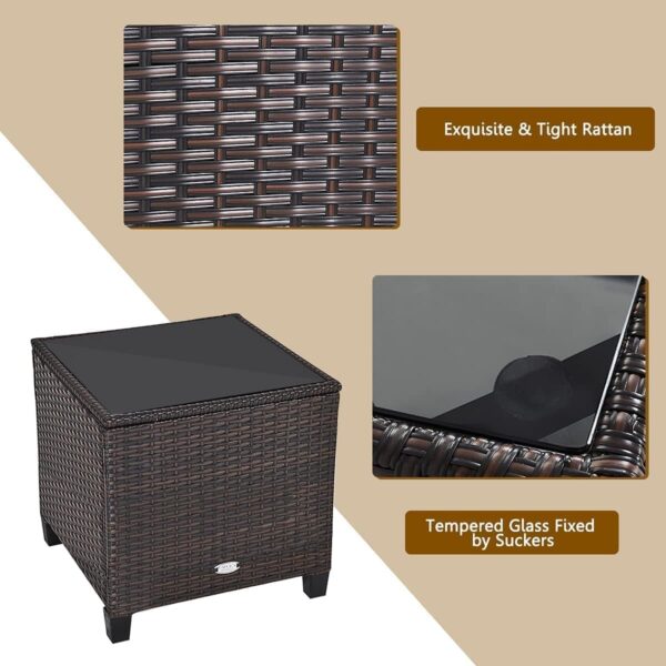 HOMGX 3 Pieces PE Rattan Wicker Patio Sofa Chairs, Outdoor Furniture Conversation Sets with Washable Cushion & Glass Table, Rattan Sofa Set for Balcony, Porch, Yard, Backyard, Lawn, (Mix Brown) - Image 7