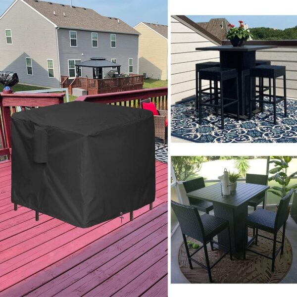5 Piece Bar Height Patio Dining Set Covers Waterproof 66 Inch Square Patio Bar Height Table & Chair Sets Cover, Black - Image 8