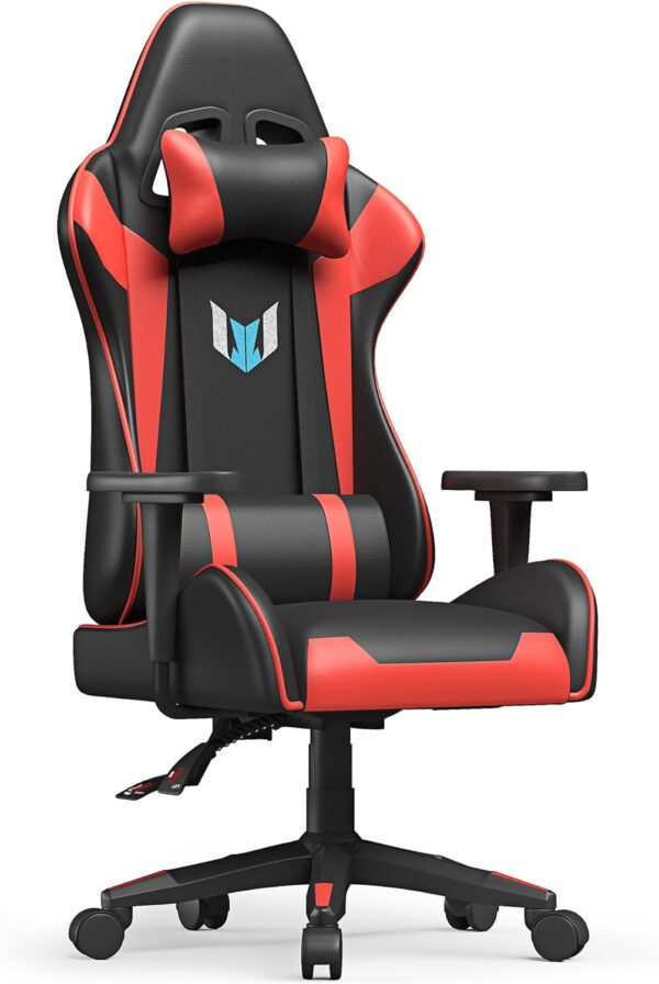 Racingreat Professional Gaming Chair, PU Leather Office Chair, Economic Gaming Chair, 2D Armrests, Gaming Chair with Lumbar Support and Headrest for Home Office Gamer, Black / Red - Image 2