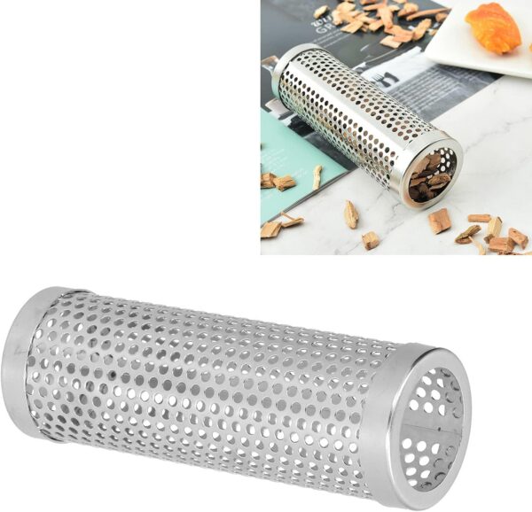 BBQ Smoker Tube, Reusable Lightweight Stainless Steel Grills Smoker Box Cylindrical Detachable Large Capacity Fruit Wood BBQ Pellet Smoker Tube for Outdoor (Length 15.3CM*Height 5.3CM [order - Image 3