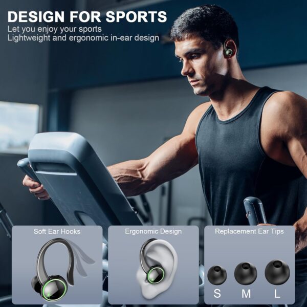 Wireless Earbuds, Bluetooth 5.4 Headphones with 4 ENC Noise Canceling Mic, 50H Playtime Stereo Wireless Earphones with LED Display, Over Ear Buds with Earhooks, IP7 Waterproof for Sport/Running/Gym - Image 7