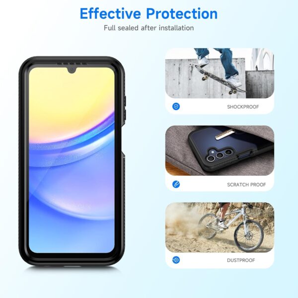 seacosmo for Samsung A15 Case, Galaxy A15 Case [with Screen Protector] Full Body Shockproof Protection Armour Cover Slim Fit Bumper Protective Phone Case for Samsung Galaxy A15 4G/5G- Black/Clear - Image 7