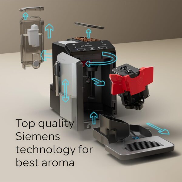 SIEMENS EQ300 Fully Automatic Bean to Cup Espresso Coffee Machine with milk frother arm, oneTouch Function, 4 coffee beverages, 3 coffee strengths, TF301G19, Piano Black - Image 9