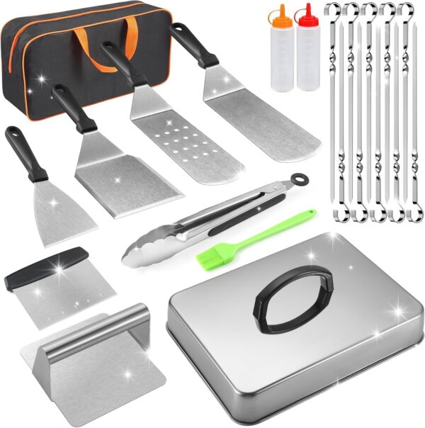 Gutenguy Griddle Accessories Kit, 22PCS Flat Top Grill Accessories Set for Blackstone, bbq Griddle Accessories with Basting Cover, Spatula, Scraper, Burger Press, Tongs, Cleaning Kit - Image 2