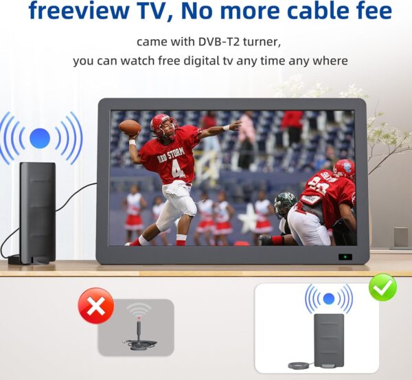 Desobry (2025 upgraded version) 14.2 inch Portable TV with stronger Antenna 1080P freeview outdoor tv with DVB/T2 Tuner Rechargeable Battery Operated Mini TV LCD,Built-in Stand,HDMI Input,USB - Image 8