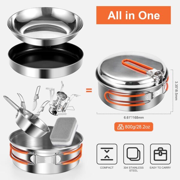 Odoland Camping Cookware Kit, Ceramic Non-Stick Cooking Set with Plates, Bowls, Forks, Knives, Spoons for Camping, Backpacking, Hiking, Picnics - Image 5