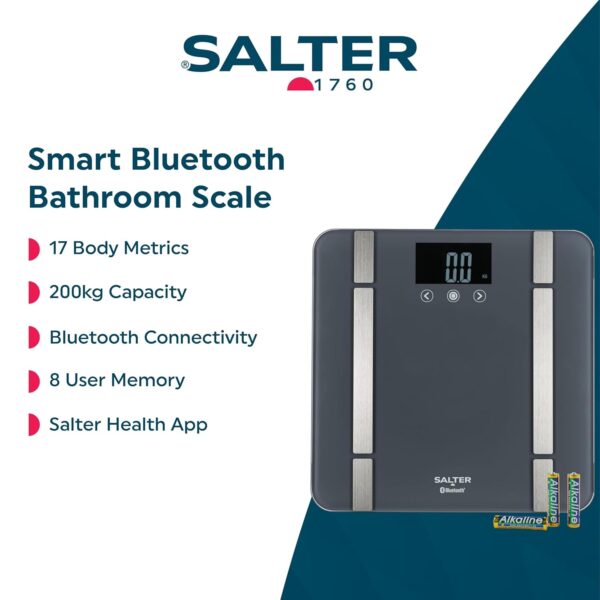 Salter Smart Bathroom Scale – Digital Body Weight Scale, Personal Scale, Measures Body Weight, Fat, Water, Muscle Mass, Bone Mass, BMI and BMR, 8 User, Bluetooth/App Connectivity, SA00432FEU6 - Image 3